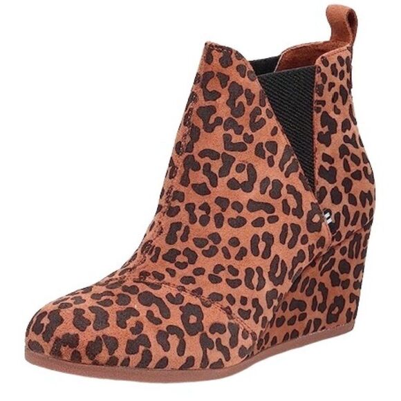 Toms Bootie Wedge Kelsey Dark Ember Leopard Suede 8 NWT - Picture 1 of 6
